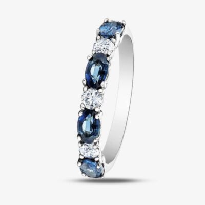 9ct White Gold Sapphire & 0.2ct Diamond Half Eternity Ring 50L77WG SAPH