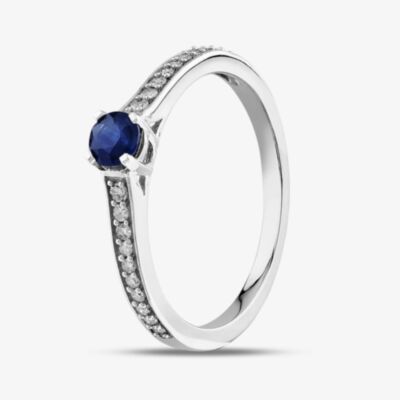  9ct White Gold Sapphire & 0.12ct Diamond Shoulder Set Solitaire Ring OJR1704-BS 