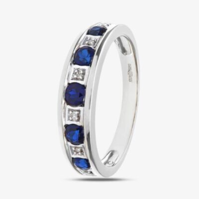 9ct White Gold Sapphire & Diamond Half Eternity Ring PR10429W SA