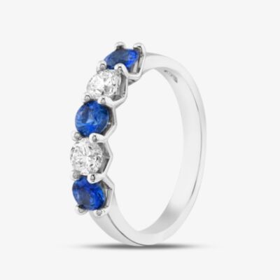 Platinum Blue 0.72ct Sapphire & 0.43ct Brilliant Cut Diamond Half Eternity Ring 22707
