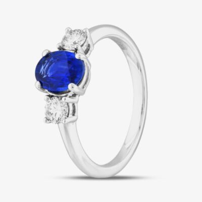 Certified 18ct White Gold 1.27ct Oval Cut Sapphire & 0.40ct Brilliant Cut Diamond Ring DSR9034-18W-G/VS