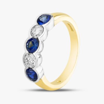 18ct Yellow Gold Brilliant Cut Sapphire & Diamond Five Stone Ring 23690