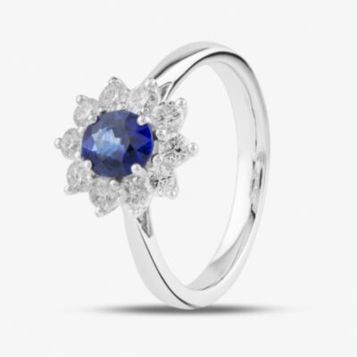 18ct White Gold 0.74ct Oval Cut Sapphire & 0.50ct Brilliant Cut Diamond Halo Ring R06528S 18KW