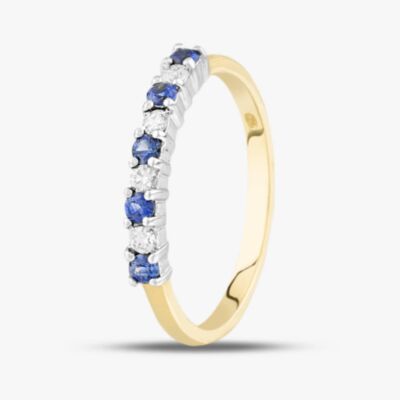 18ct Yellow Gold Brilliant Cut Sapphire & Diamond Half Eternity Ring 21210G16 N 1/2