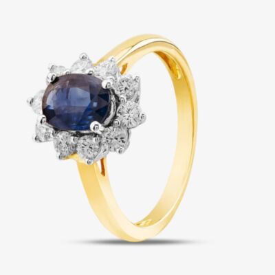  18ct Yellow Gold 0.55ct Sapphire & Diamond Halo Ring BCXJ  N