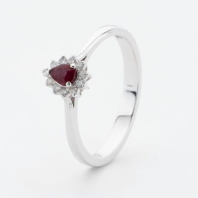 9ct White Gold Pear Cut Ruby & Diamond Cluster Ring WWW3580R L.5