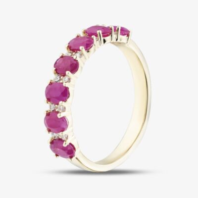 Gold Impression 9ct Yellow Gold Oval Cut Ruby & Diamond Half Eternity Ring 50M50-10 RUBY