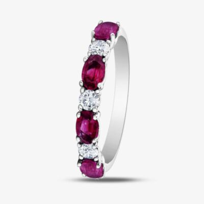 9ct White Gold Ruby & 0.2ct Diamond Half Eternity Ring 50L77WG RUBY