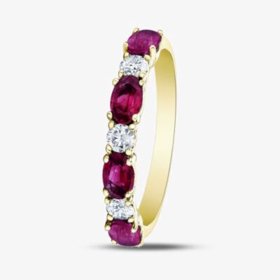 9ct Yellow Gold Ruby & 0.2ct Diamond Half Eternity Ring 50L77 RUBY