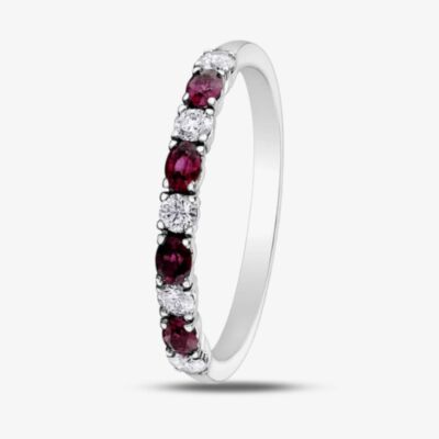 9ct White Gold Ruby & 0.2ct Diamond Half Eternity Ring50L76-9 RUBY