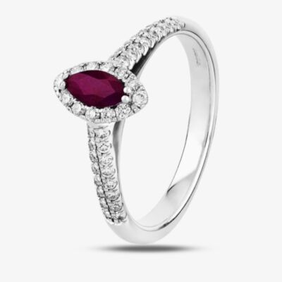 9ct White Gold Marquise-cut Ruby and Diamond Cluster Ring R4100-63 W 9
