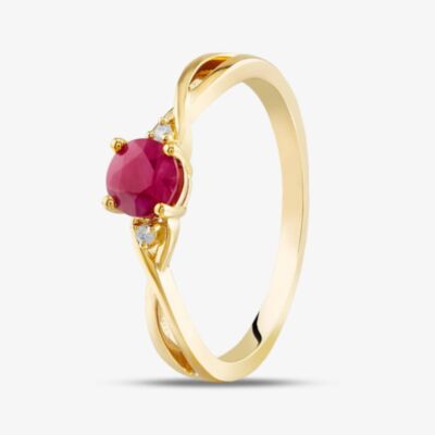  9ct Yellow Gold Ruby & Diamond Crossover Ring OJR1702-R 