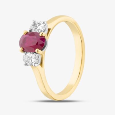 18ct Yellow Gold 0.80ct Oval Cut Ruby & 0.37ct Diamond Shoulder Set Solitaire Ring 32312