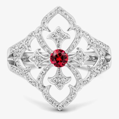 Tivon Versailles 18ct White Gold Ruby & Diamond Fleur De Lis Ring RW-1378-RB M1/2