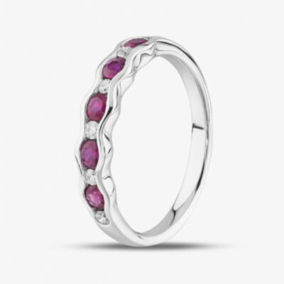 18ct White Gold Brilliant Cut Ruby & Diamond Wave Half Eternity Ring 35367G5 N