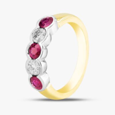 18ct Yellow Gold Brilliant Cut Ruby & Diamond Five Stone Ring 33690
