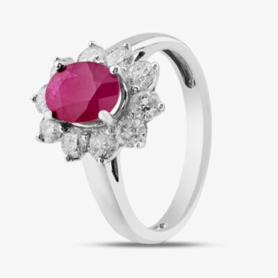 18ct White Gold 0.44ct Oval Cut Sapphire & Diamond Cluster Ring BTFH N