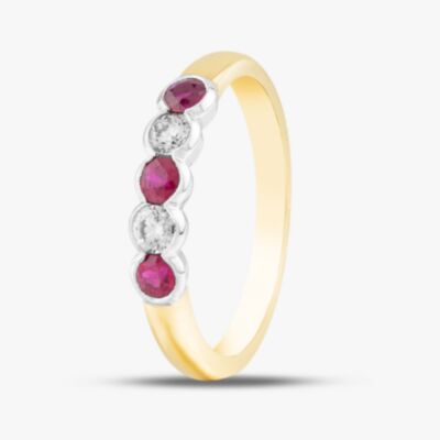 18ct Yellow Gold Brilliant Cut Ruby & Diamond Five Stone Ring 33680G5 N