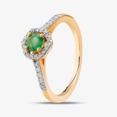  9ct Yellow Gold Emerald & Diamond Halo Ring OJR1701-E 