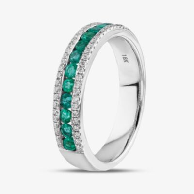 18ct White Gold Brilliant Cut Emerald & Diamond Half Eternity Ring R46030W-EM N