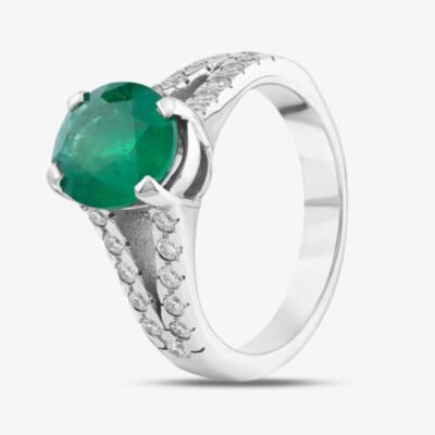 18ct White Gold 2.65ct Oval Cut Emerald & 0.46ct Brilliant Cut Diamond Split Shoulder Set Solitaire Ring RN33