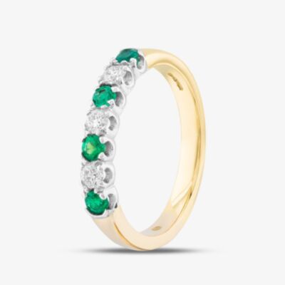18ct Yellow Gold 0.27ct Emerald & 0.22ct Brilliant Cut Diamond Half Eternity Ring 41020