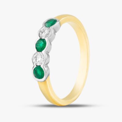 18ct Yellow Gold Brilliant Cut Emerald & Diamond Five Stone Ring 43680