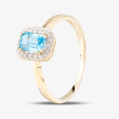 9ct Yellow Gold Topaz & 0.08ct Diamond Halo Ring DR1619YBT N