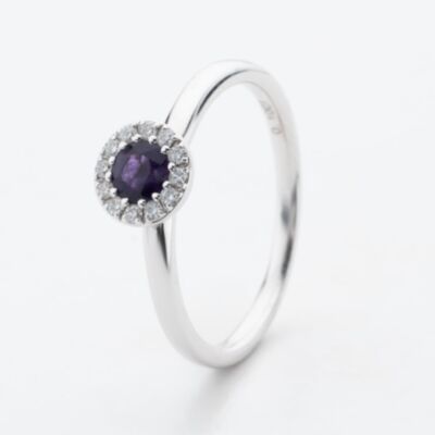 9ct White Gold Brilliant Cut Amethyst & Diamond Cluster Ring NTR832AMD-9WG