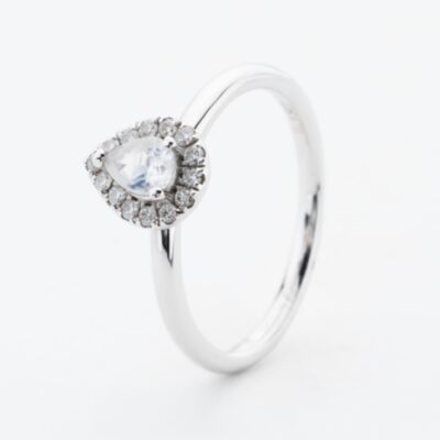 9ct White Gold Pear Cut 0.23ct Moonstone & Diamond Cluster Ring NTR832PEAR-MOOND-9WG