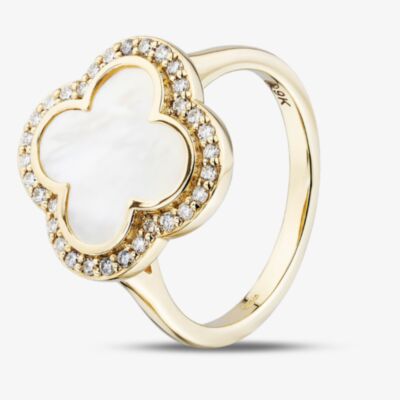 9ct Yellow Gold Mother Of Pearl & Diamond Clover Dress Ring 52H51-10
