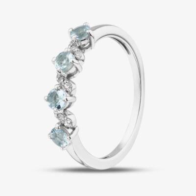 Gold Impression 9ct White Gold Aquamarine & Diamond Wave Half Eternity Ring RJR04808-AQ