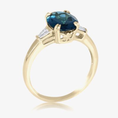 Gold Impression 9ct Yellow Gold Oval Cut Blue Topaz Diamond Shoulder Ring DOM348