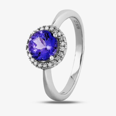 9ct White Gold Round Tanzanite and Diamond Halo Ring OJR0099-T2A
