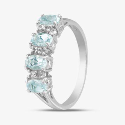 9ct White Gold Aquamarine & Diamond Half Eternity Ring R07494W AQ