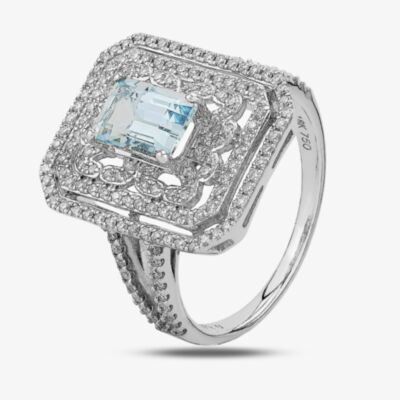 18ct White Gold Fancy Aquamarine and Diamond Cluster Ring NTR992AQD-18W N