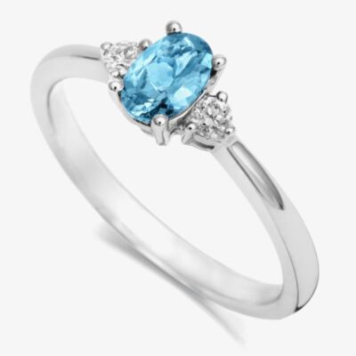Tivon 18ct White Gold Oval Aquamarine & Diamond Three Stone Ring RW-1785-SAQ M1/2