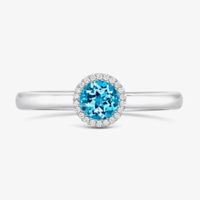 Tivon Classic 18ct White Gold 0.90ct Blue Topaz & 0.08ct Brilliant Cut Diamond Halo Ring RW-1656-BT