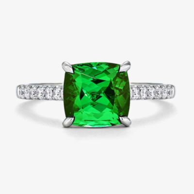 Tivon 18ct White Gold Cushion-Cut Green Tourmaline & Diamond Ring RW-2009-GT