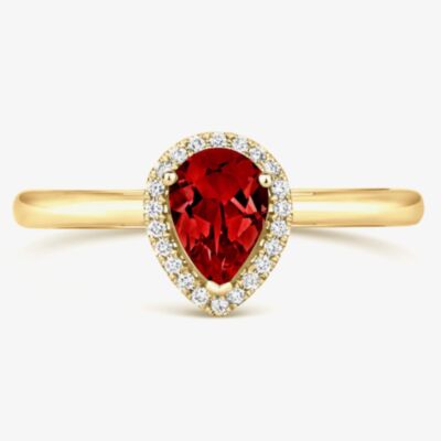 Tivon 18ct Yellow Gold Pear-Cut Garnet & Diamond Halo Ring RY-1644-GR
