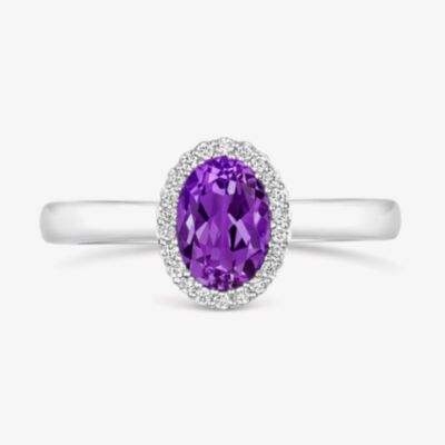 Tivon 18ct White Gold 0.70ct Oval Amethyst & Diamond Classic Ring RW-1650-AM