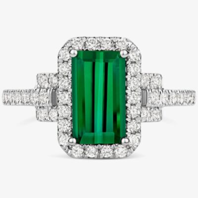Tivon 18ct White Gold Green Tourmaline & Diamond Ring RW-1790-GT N
