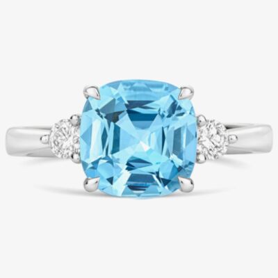 Tivon 18ct White Gold Santa Maria Aquamarine and Diamond Three Stone Ring RW-1871-SAQ N 