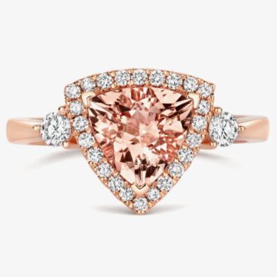 Tivon 18ct Rose Gold Trillion-Cut Morganite and Diamond Cluster Ring RR-1712-MG M1/2