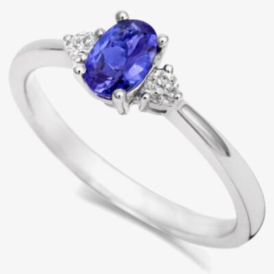 Tivon 18ct White Gold Oval Tanzanite & Diamond Three Stone Ring CRW1SOV6TZ N