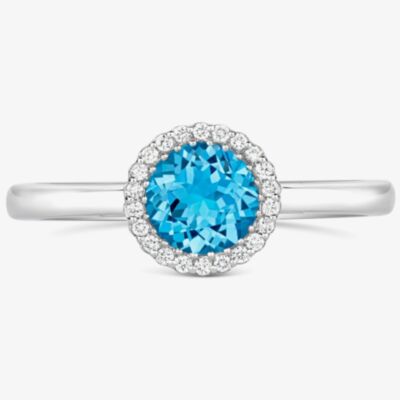 Tivon 18ct White Gold Blue Topaz & Diamond Round Halo Cluster Ring RW-16556-BT N