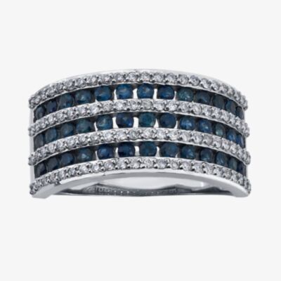 18ct White Gold Blue Topaz and Diamond Seven Row Ring 52C47WG/25 M