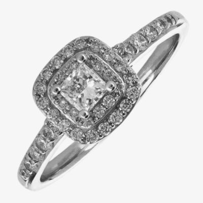 9ct White Gold 0.50ct Princess-cut Diamond Double Halo Ring 3812WG/50-9