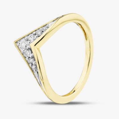 Pure Brilliance 9ct Yellow Gold 0.15ct Brilliant Cut Diamond Ribbed Wishbone Ring THR35734-15