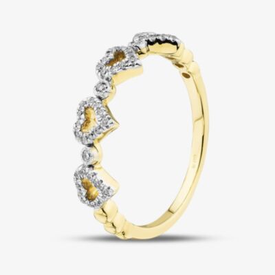 Pure Brilliance 9ct Yellow Gold 0.10ct Brilliant Cut Pave Set Diamond Multi Heart Ring THR29464-10